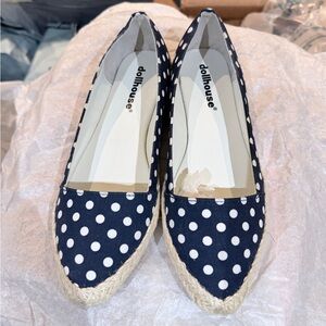 BNWT Dollhouse Navy and White Polka Dot Espadrilles Flats